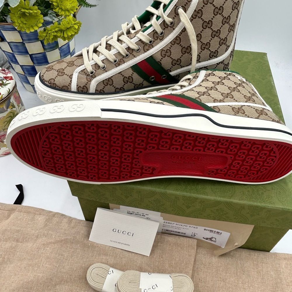 Men's Gucci tennis 1977 high top sneakers size 12.5 made in Italy - Picture 7 of 10